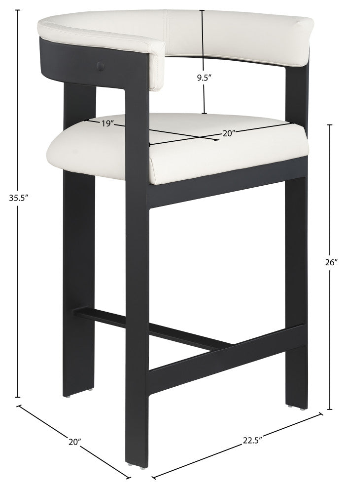 Romeo Upholstered Counter Stool, Set of 2, Cream, Vegan Leather, Matte Black
