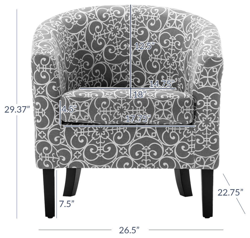 Modern Club Chair Barrel Design, Grey & Beige