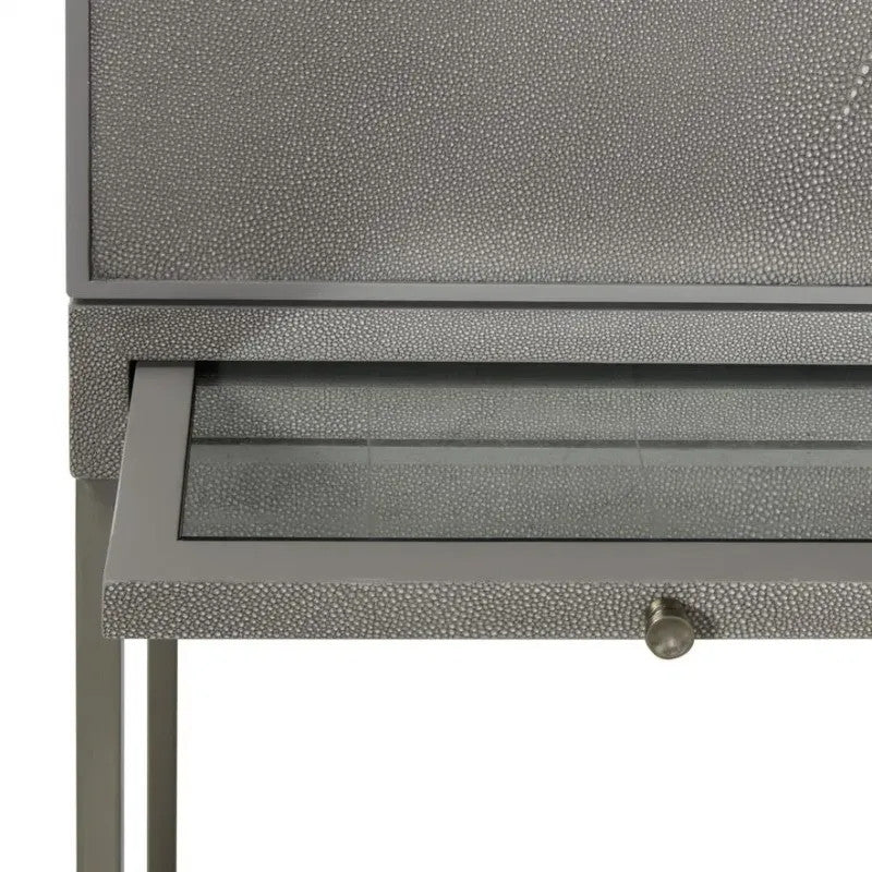 Sonder Living Melissa Bar Cabinet | Tall / Fog Faux Shagreen & Brushed Pewter