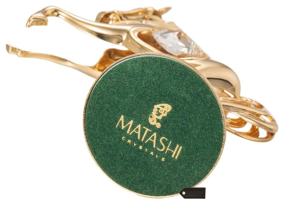 24K Gold Plated Crystal Studded Horse On a Pedestal Ornament