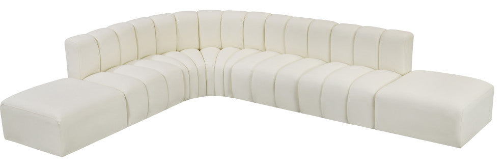 Arc Vegan Leather Upholstered 7-Pc. L-Shaped Modular Sectional, Cream