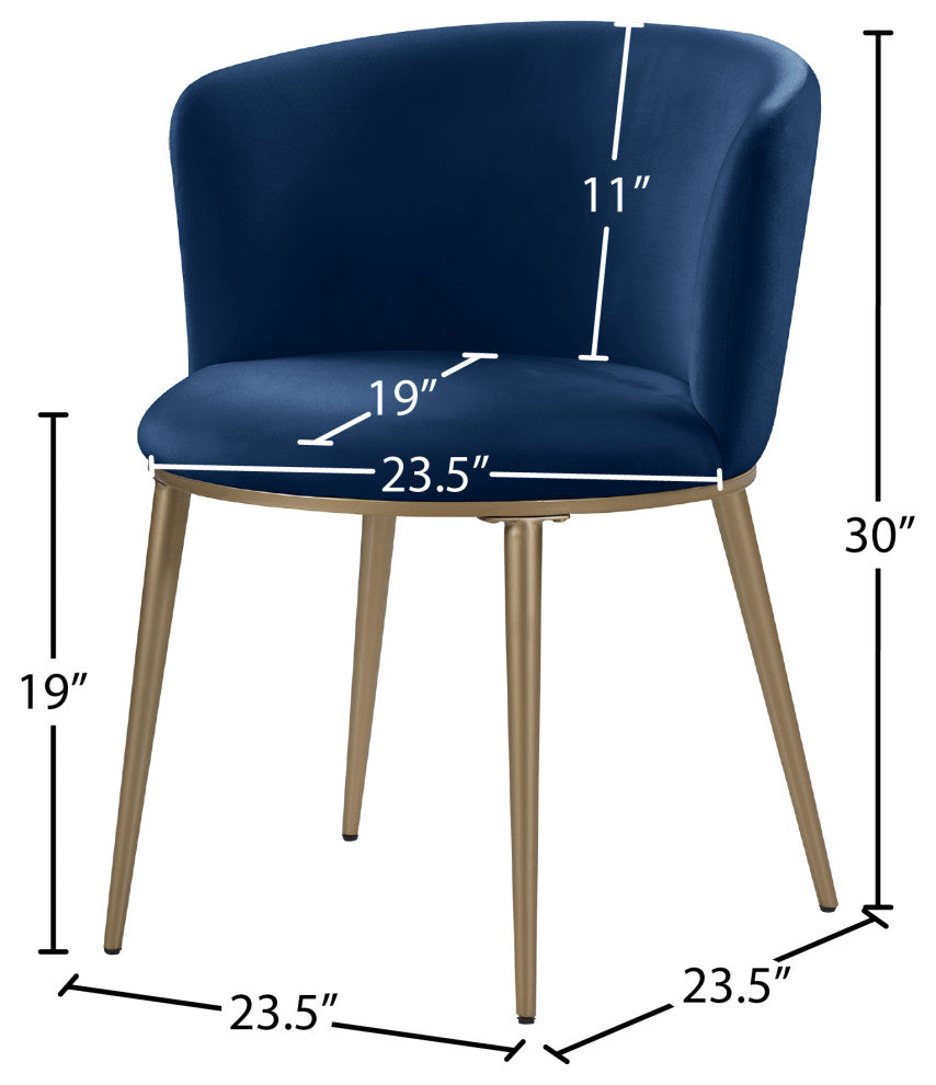 Skylar Dining Chair, Set of 2, Navy Velvet, Brushed Gold Iron Legs