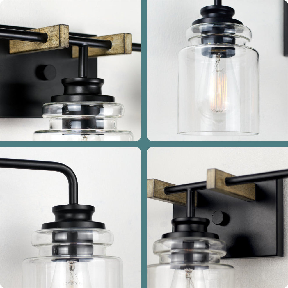 Kira Home Orson 22" Farmhouse / Bathroom Light, Cylinder Glass Shades, Smoked