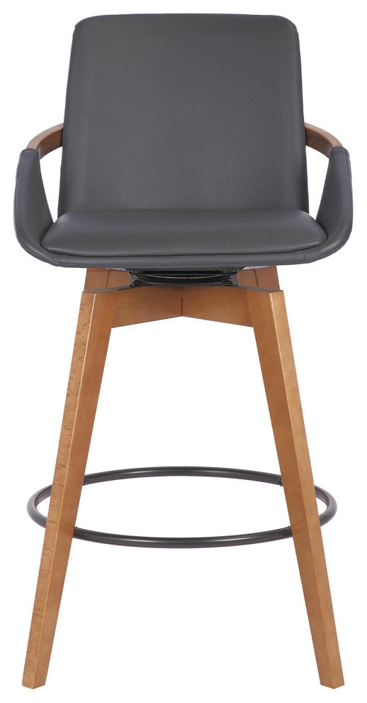 26" Luxurious Gray Faux and Walnut Wood Swivel Bar Stool