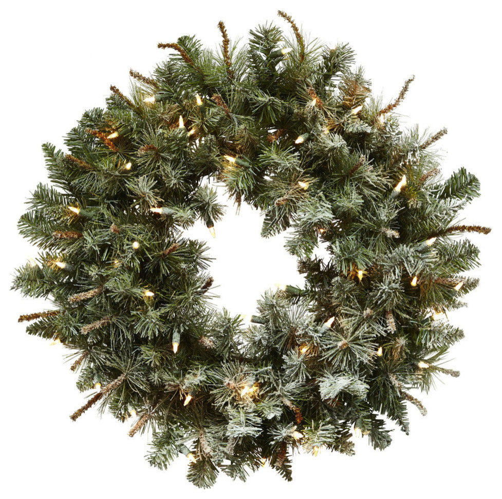 30" Lighted Frosted Pine Wreath