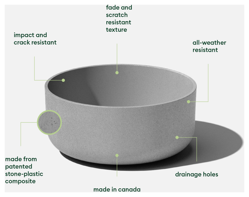 Pure Series Kona Bowl 14" Planter, Gray, 2 Pack