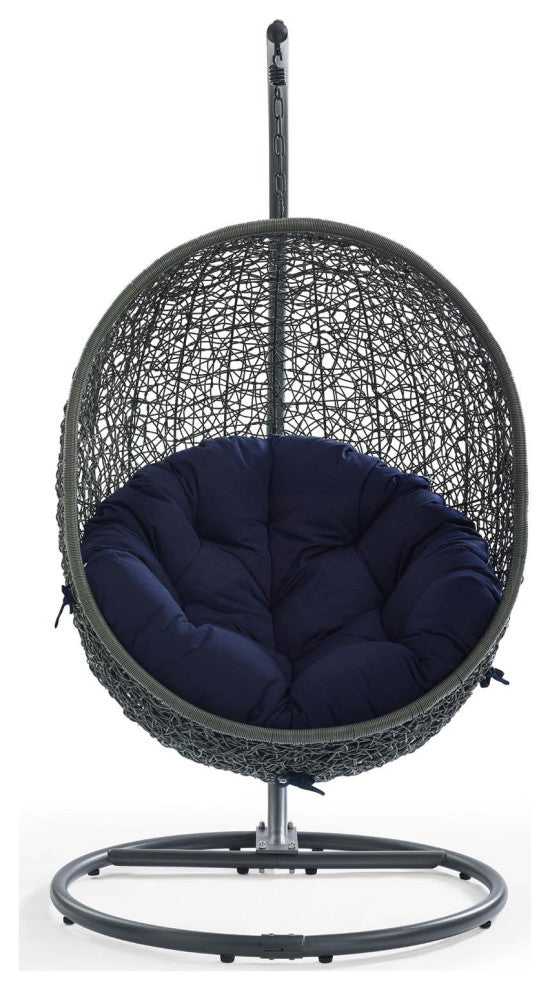 Hide Outdoor Patio Sunbrella Swing Chair With Stand - Gray Navy