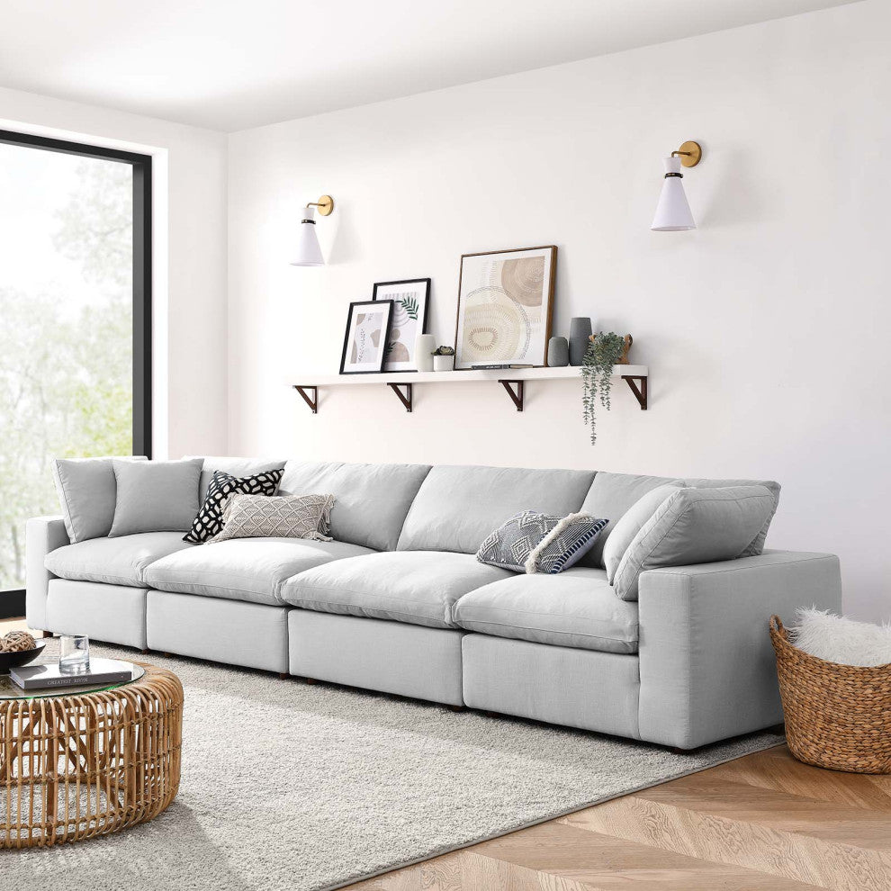 Commix Down Filled Overstuffed 4-Piece Sectional Sofa Set, Light Gray