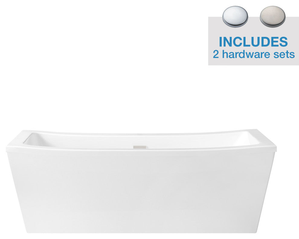 OVE Decors Terra 70" White Acrylic Bathtub, Satin Nickel and Chrome Hardware