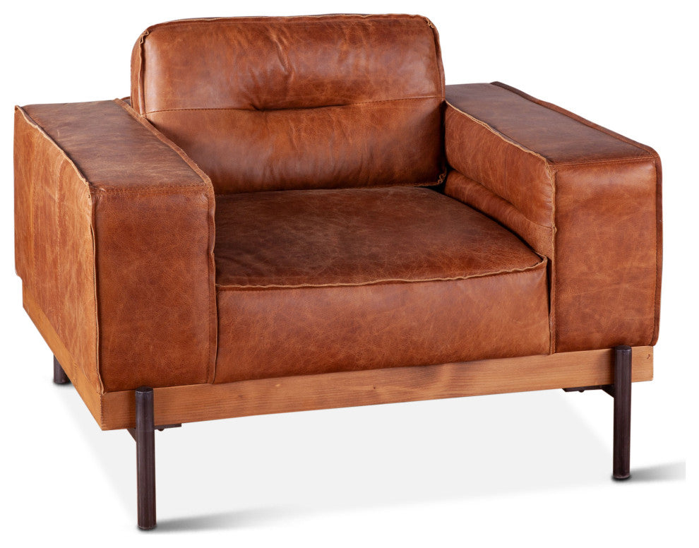 Chiavari Modern Leather Arm Chair, Vintage Cognac