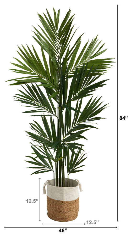 7' Kentia Artificial Palm, Handmade Natural Jute and Cotton Planter