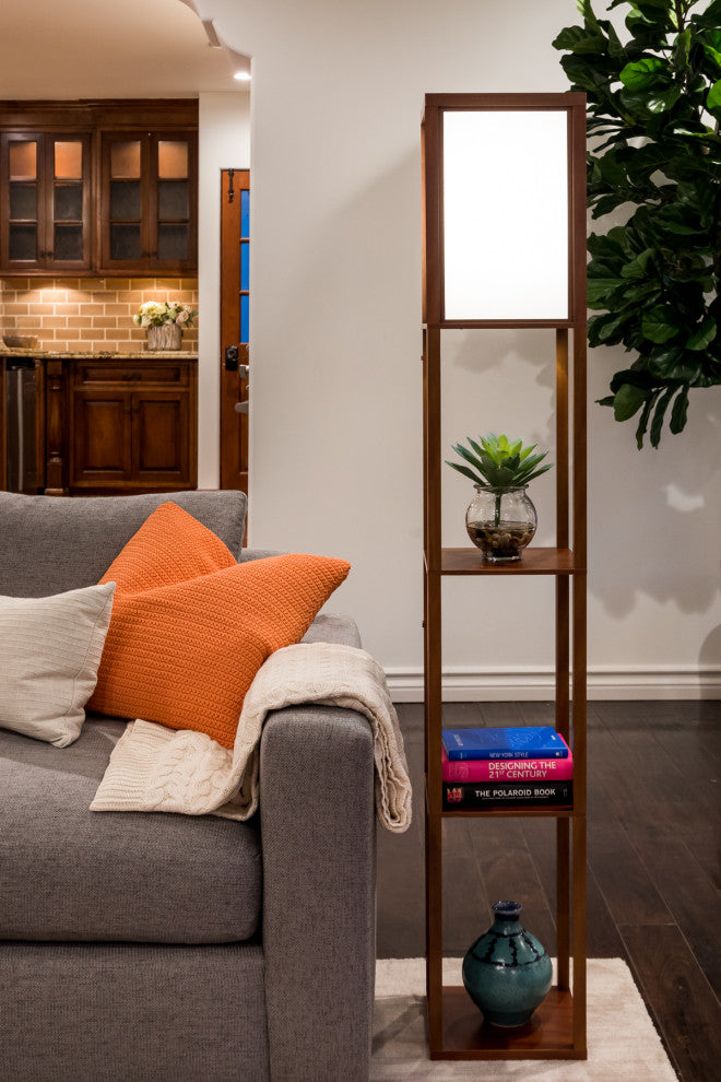 Brightech Maxwell Modern LED Shelf Floor Lamp Skinny End Table N