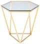 Louisa Side Table, Glass Top End Table, Hexagon Diamond Shaped Table, Brushed Go