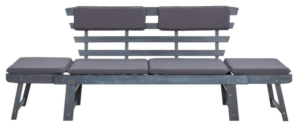 Vidaxl Garden Bench With Cushions 2-In-1 74.8" Gray Solid Acacia Wood