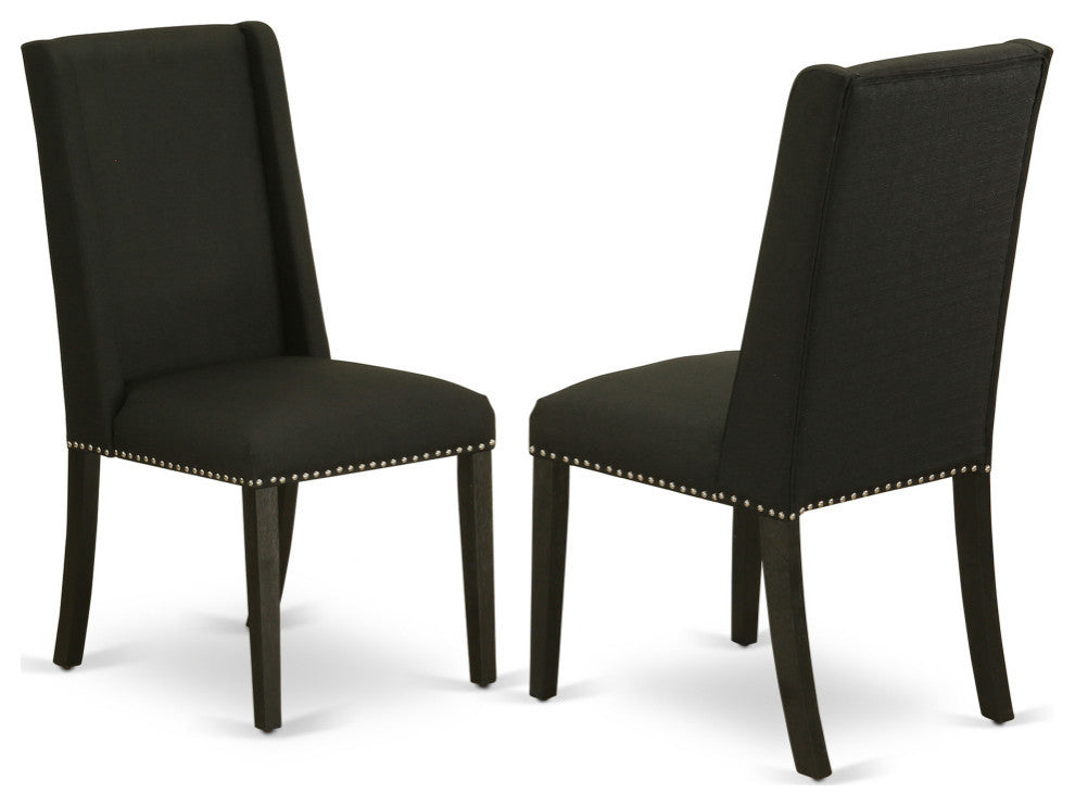 Parson Chair, Wirebrushed Black Leg And Black Color Fabric Color Set of 2