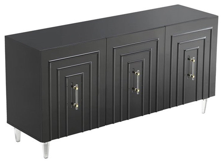 Modern Black Buffet, 3 Door Cabinet, Glam Sideboard, TV Stand Media Unit