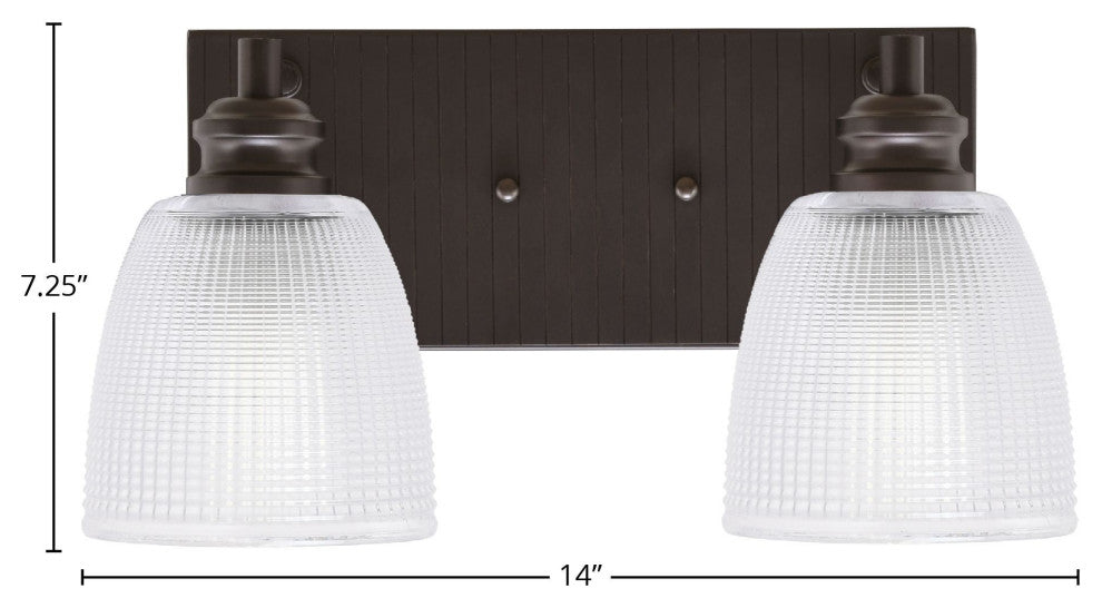 Edge 2-Light Bath Bar, Espresso Finish, 5" Clear Ribbed Glass