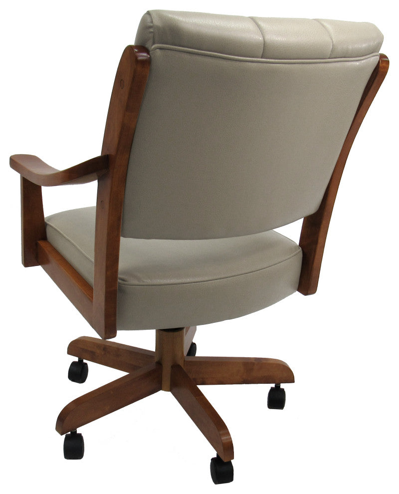 Swivel Wood Dining Caster Chair with Wheels - Casa, Ocean Beige Vinyl - Honey