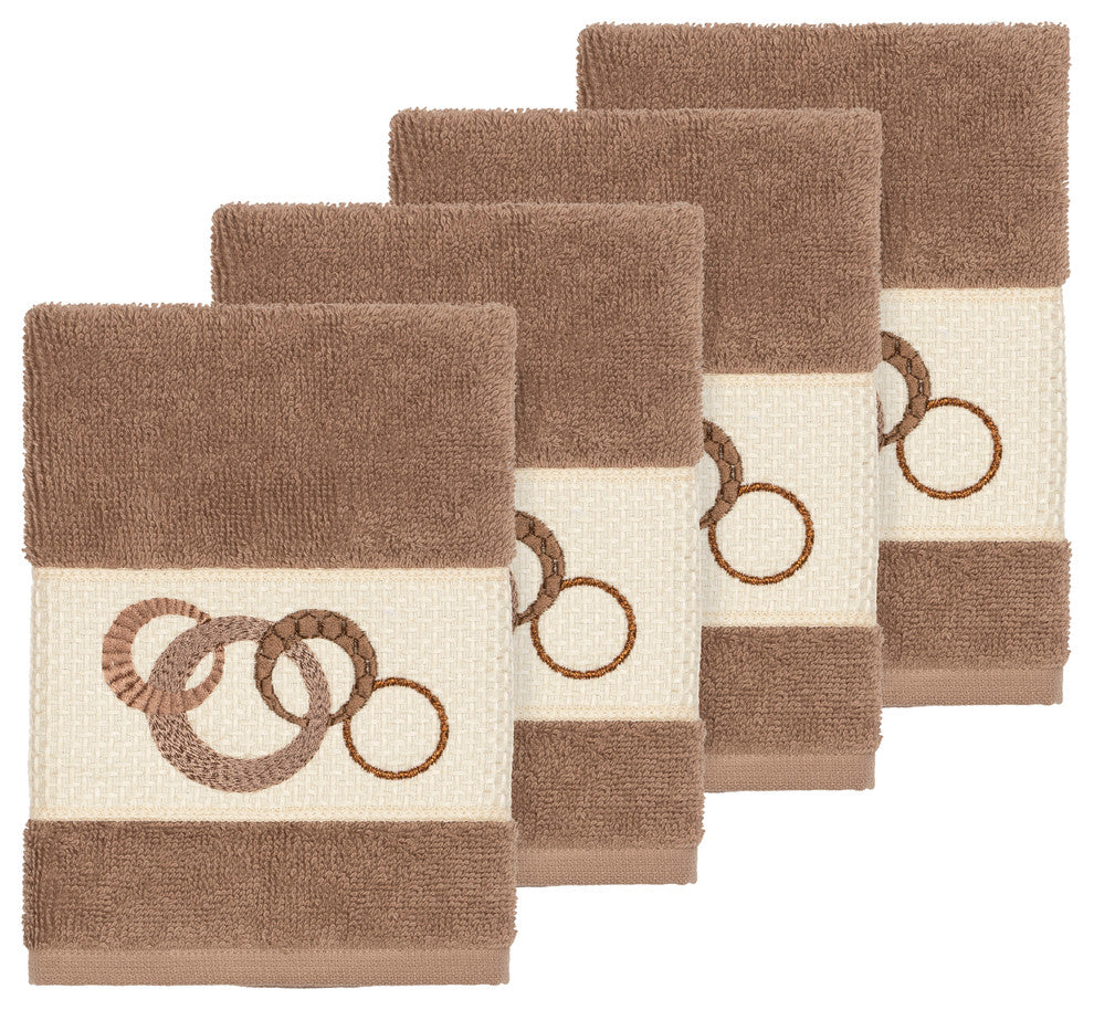 Linum Home Textiles Annabelle Embellished, Latte, Washcloth, 4-Piece Set