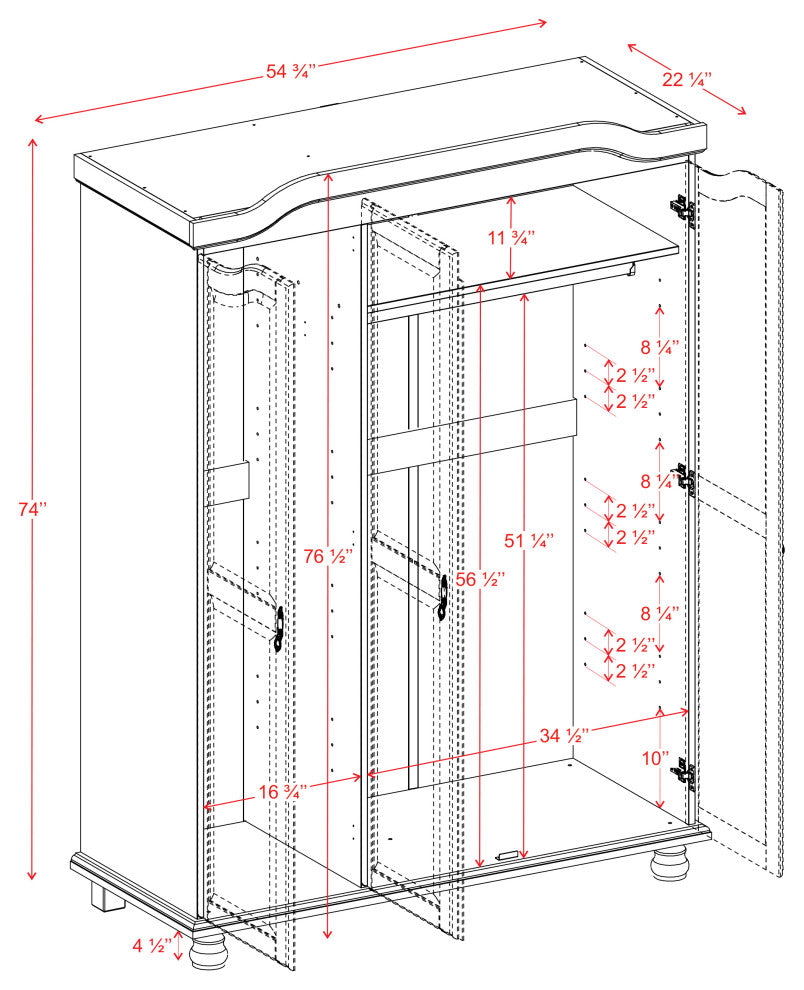 100% Solid Wood Kyle 3-Door Wardrobe, Mocha