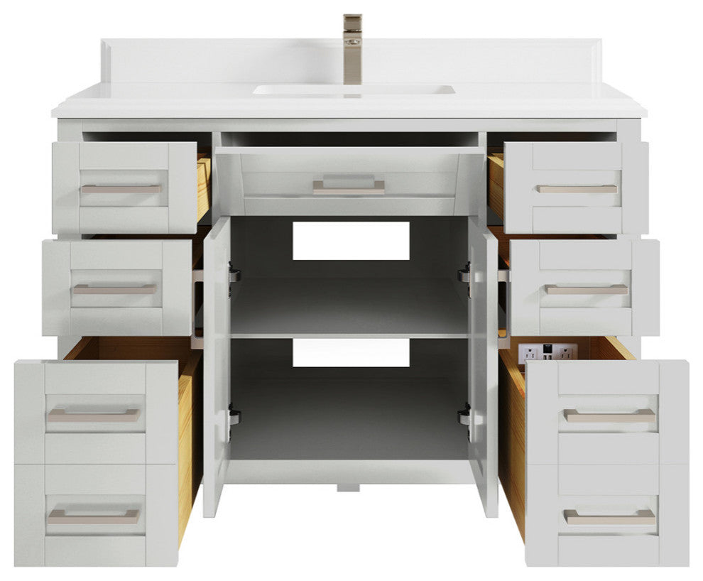 Cambridge 48 Single Sink Bath Vanity in Coventry Gray 1.5" White Quartz