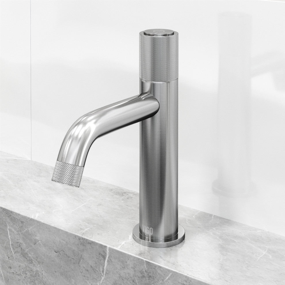VIGO Apollo 8" H Button Operated Single Hole Bathroom Faucet, Brushed Nickel, Without Extras