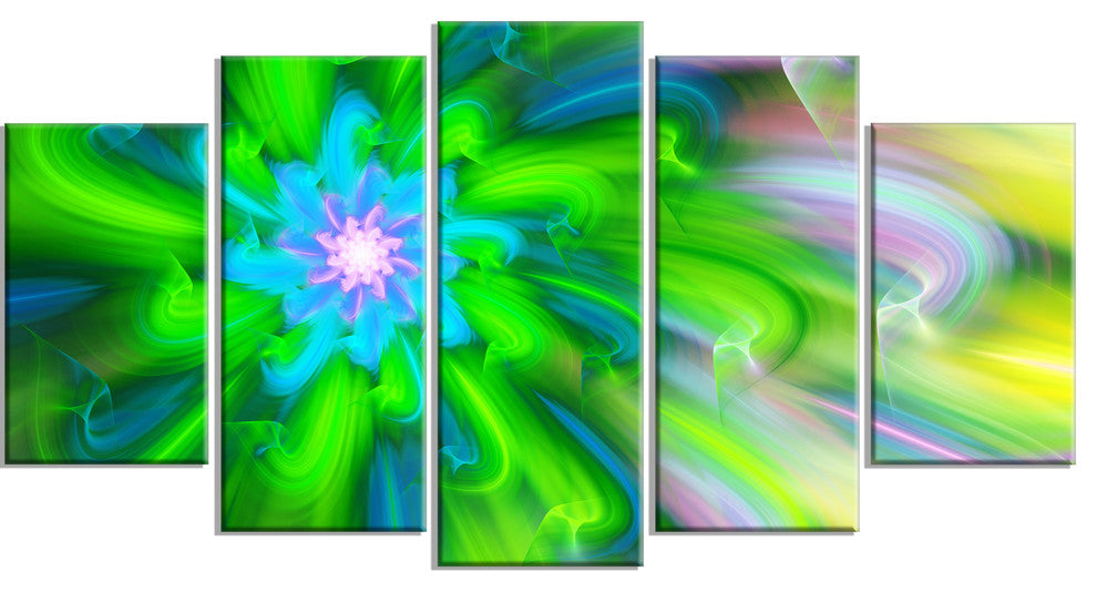Dance of Green Flower Petals, Large Floral Canvas Art Print, 60"x32", 5 Panels