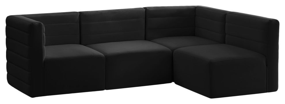 Quincy Velvet Upholstered 4-Piece L-Shaped Modular Sectional, Black