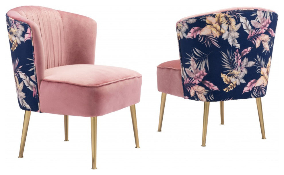 Tina Accent Chair Pink Gold and Foliage Print