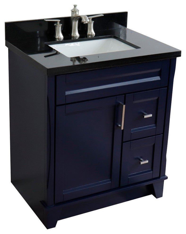 31" Single Sink Vanity, Blue Finish With Black Galaxy Granite