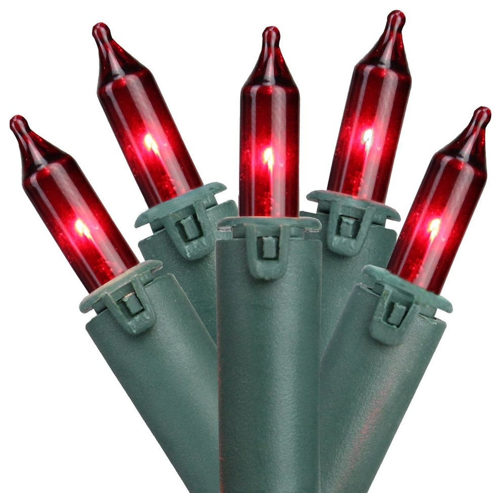 Set of 100 Red Commercial Grade Mini Christmas Lights 5.5" Spacing, Green Wire