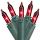 Set of 100 Red Commercial Grade Mini Christmas Lights 5.5" Spacing, Green Wire