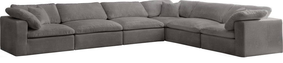Cozy Velvet Upholstered Comfort L-Shaped Modular Sectional, Grey, 6-Piece: 3 Armless Chair, 3 Corner Chair