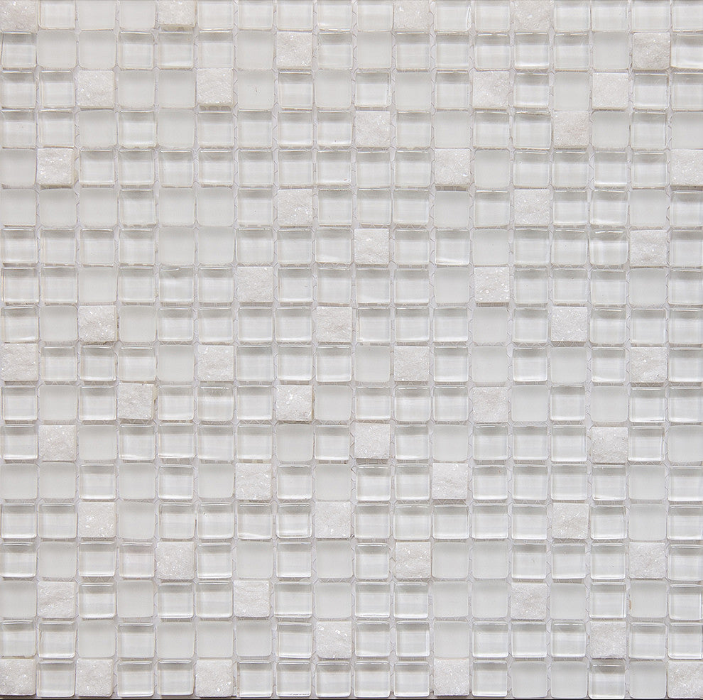12"x12" Glass and Stone Mosaic Tile, Opal, Mini Square, Set of 5