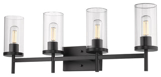 Winslett 4 Light Bath Vanity, Matte Black With Ribbed Clear Glass