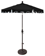 7.5' Bronze Greek Key Patio Umbrella With Ribs and Tassels, Black