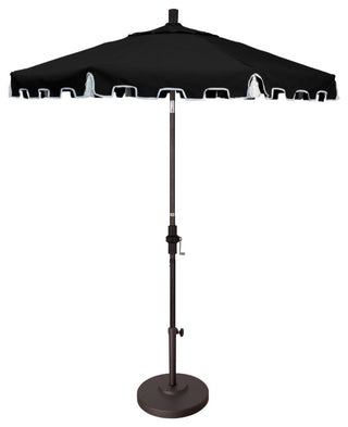 7.5' Bronze Greek Key Patio Umbrella With Ribs and Tassels, Black