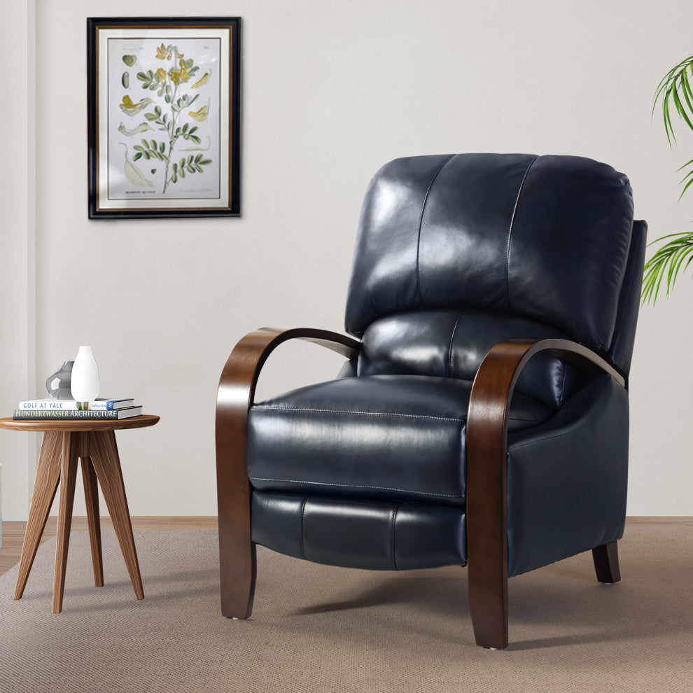 Amanda Genuine Leather Manual Recliner, Navy