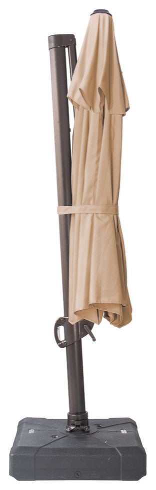 12' Tan Polyester Round Tilt Cantilever Patio Umbrella With Stand