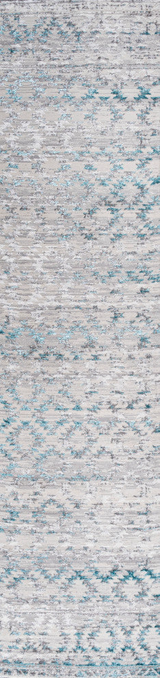 Ancient Faded Trellis Gray/Turquoise 2'x10' Runner Rug
