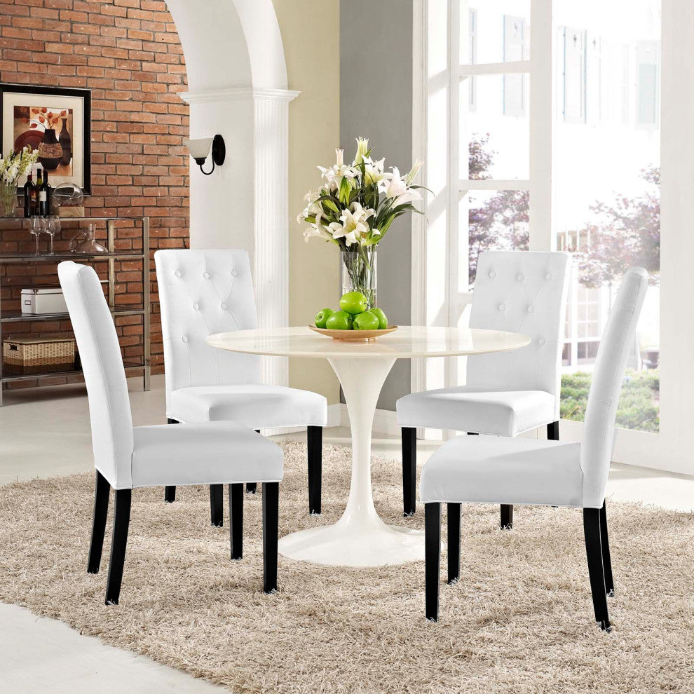White Confer Dining Side Chair Vinyl Set of 4