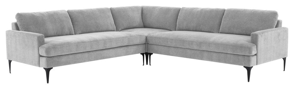 Serena Gray Velvet L-Sectional With Black Legs