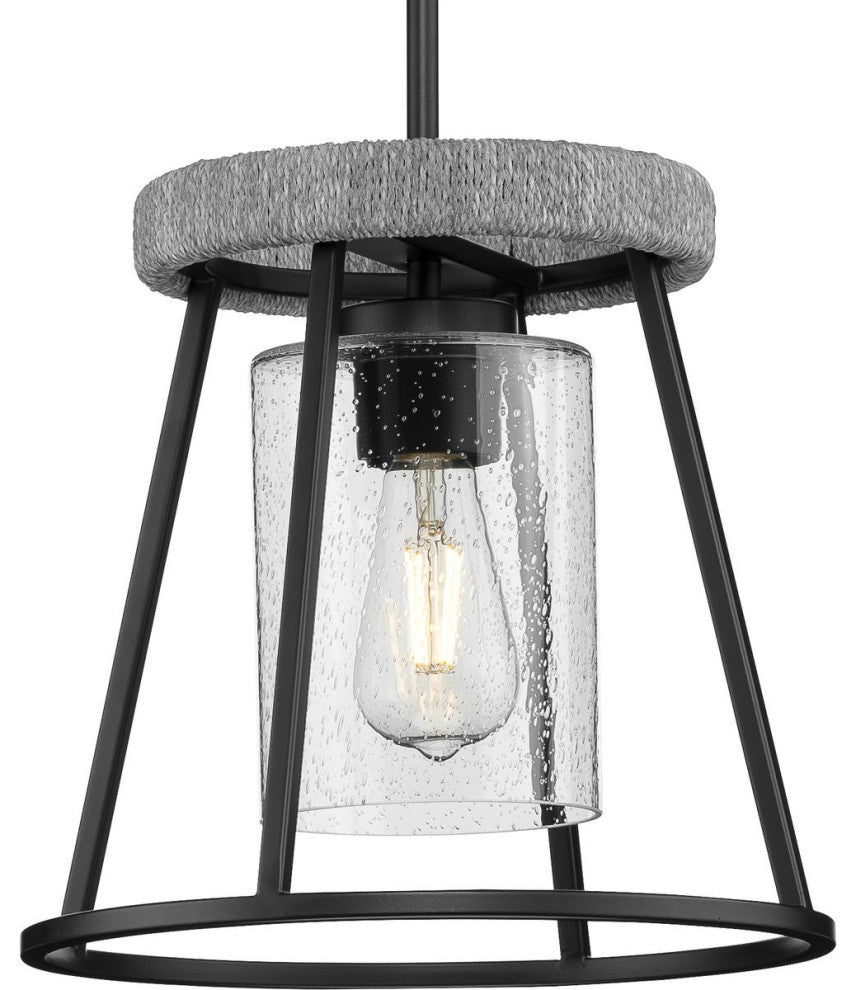 Laramie Collection 1-Light Matte Black Rustic Modern Seeded Glass Pendant
