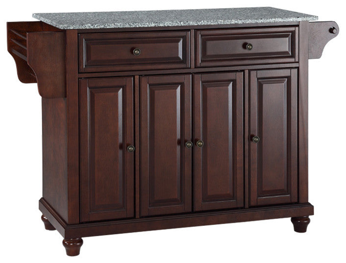 Cambridge Solid Granite Top Kitchen Island, Vintage Mahogany Finish