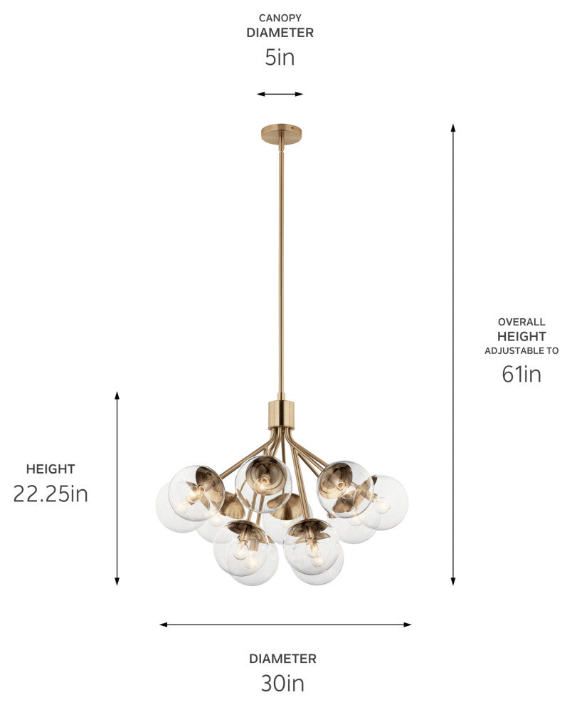 Silvarious Convertible Chandelier, Champagne Bronze Clear, 12 Light Clear