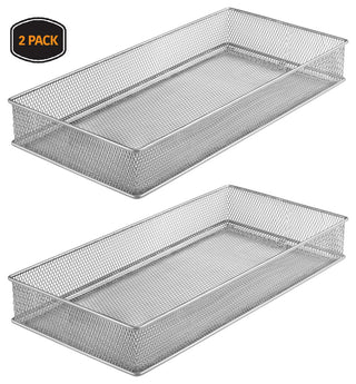 Silver Mesh Desk Drawer Organizer Tray Multipurpose Storage Holder, 6x12x2, 2