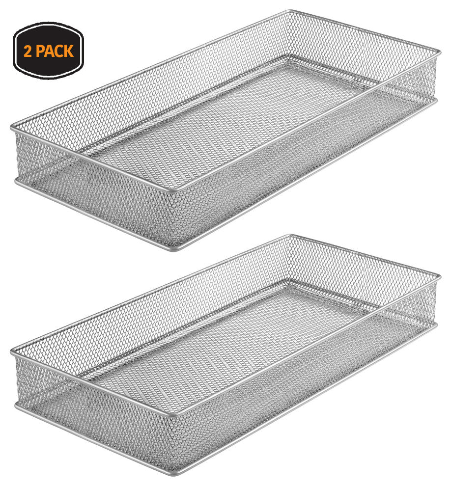 Silver Mesh Desk Drawer Organizer Tray Multipurpose Storage Holder, 6x12x2, 2