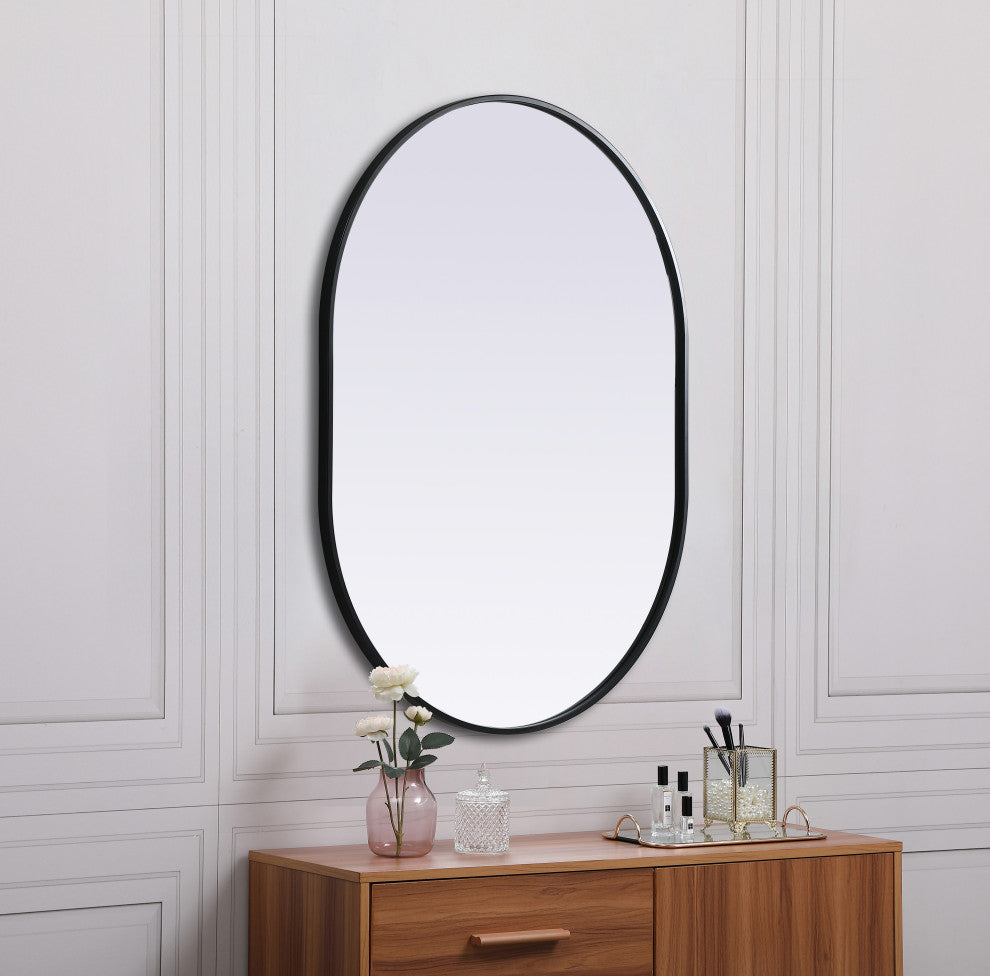 Metal Frame Oval Mirror 30X40 Inch, Black