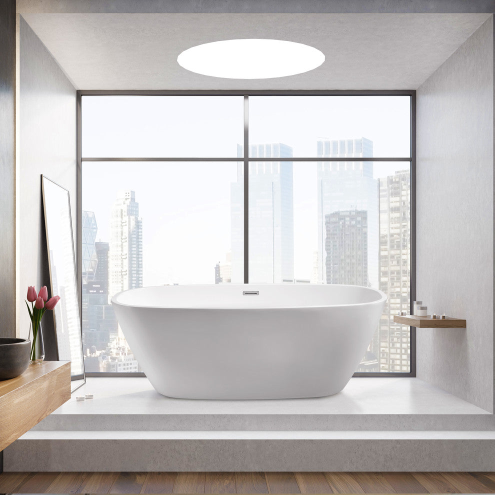 67" Streamline N-701-67FSWH-FM Soaking Freestanding Tub With Internal Drain