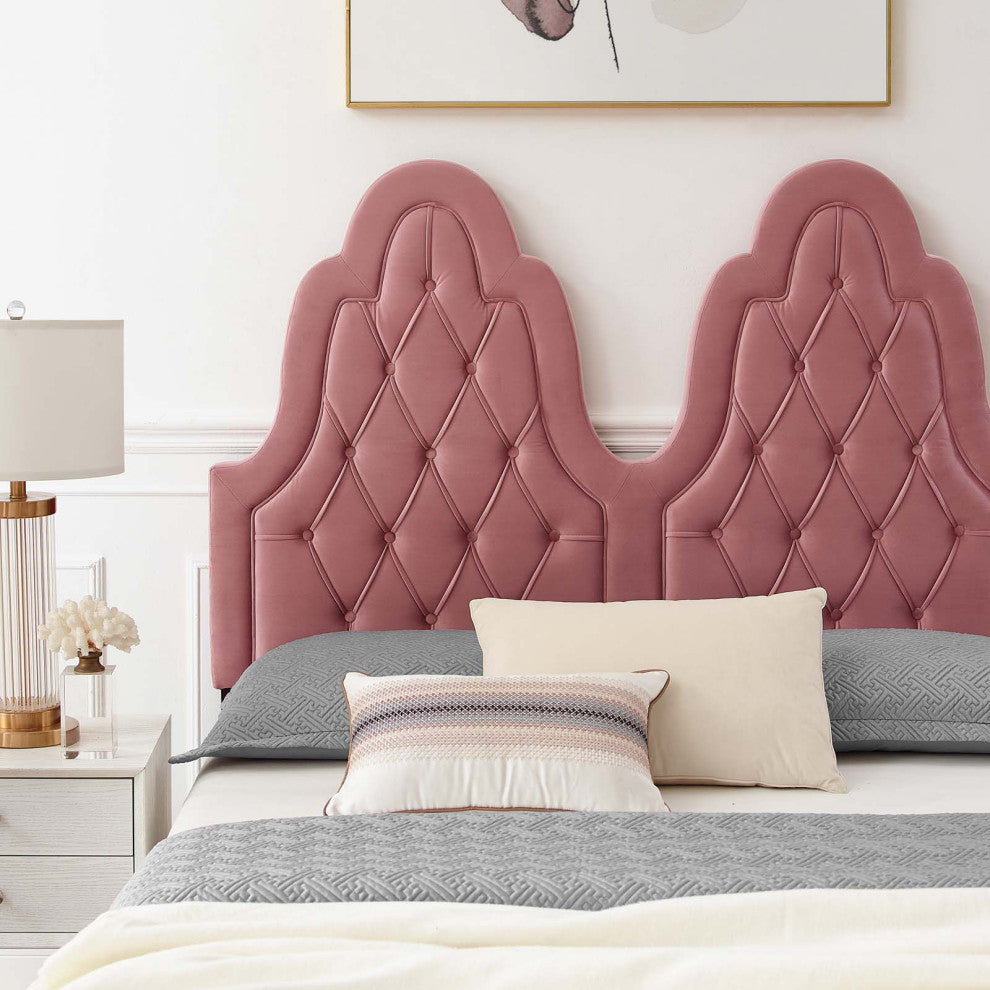 Tufted Platform Bed Frame, Full Size, Velvet, Pink, Modern Contemporary, Bedroom